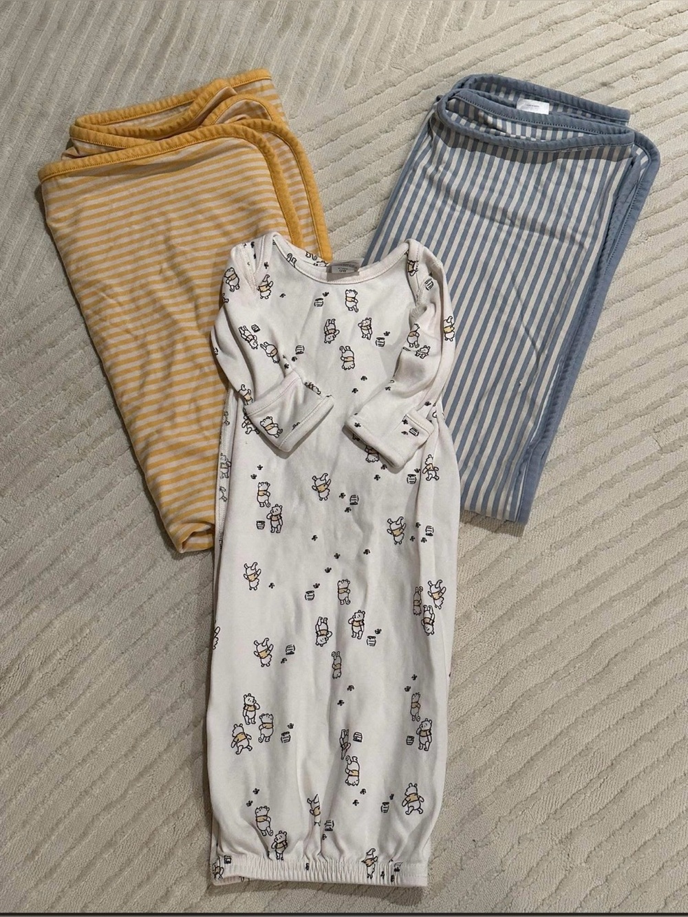 Hanna Andersson Winnie the Pooh Baby Gown and Striped Blanket Bundle